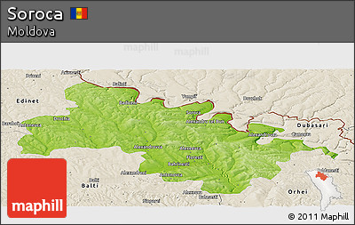Physical Panoramic Map of Soroca, shaded relief outside