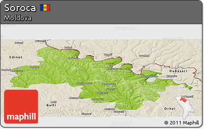 Physical Panoramic Map of Soroca, shaded relief outside