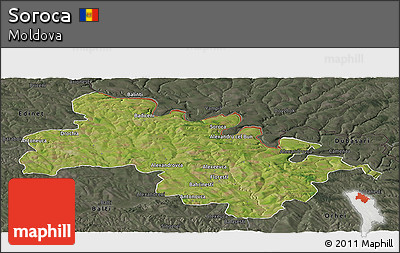 Satellite Panoramic Map of Soroca, darken, semi-desaturated