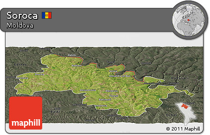 Satellite Panoramic Map of Soroca, darken, semi-desaturated