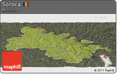 Satellite Panoramic Map of Soroca, darken, semi-desaturated