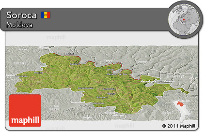 Satellite Panoramic Map of Soroca, lighten, semi-desaturated