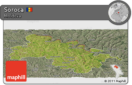 Satellite Panoramic Map of Soroca, semi-desaturated