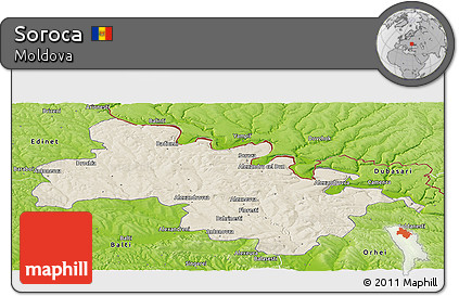 Shaded Relief Panoramic Map of Soroca, physical outside