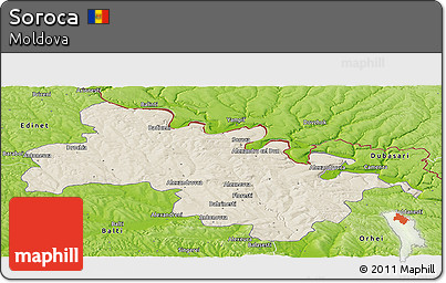 Shaded Relief Panoramic Map of Soroca, physical outside