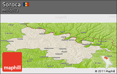 Shaded Relief Panoramic Map of Soroca, physical outside