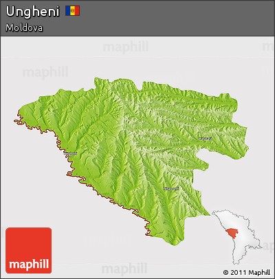 Physical 3D Map of Ungheni, cropped outside