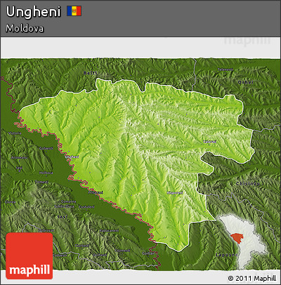 Physical 3D Map of Ungheni, darken