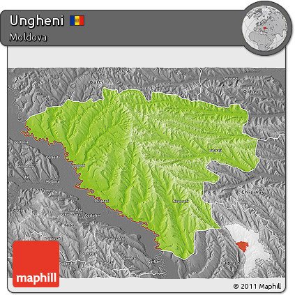 Physical 3D Map of Ungheni, desaturated
