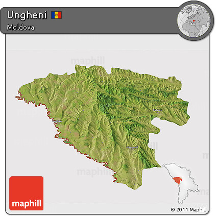 Satellite 3D Map of Ungheni, cropped outside