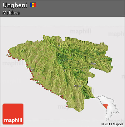 Satellite 3D Map of Ungheni, cropped outside