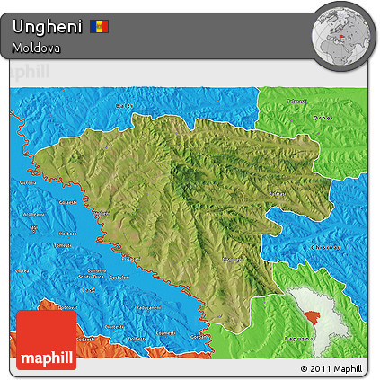 Satellite 3D Map of Ungheni, political outside