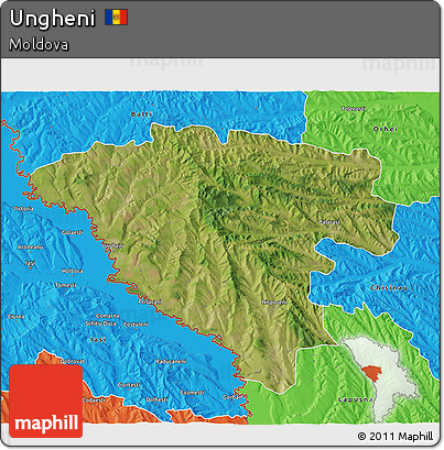 Satellite 3D Map of Ungheni, political outside