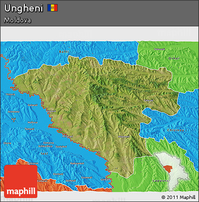 Satellite 3D Map of Ungheni, political outside