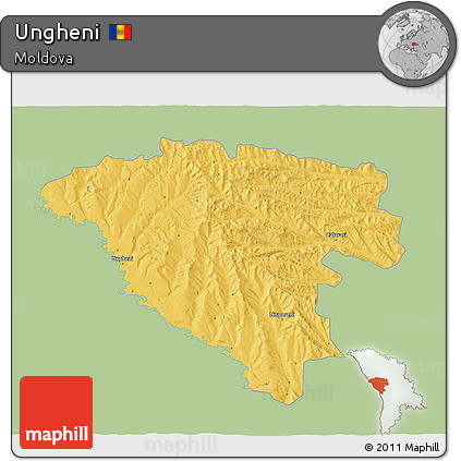 Savanna Style 3D Map of Ungheni, single color outside
