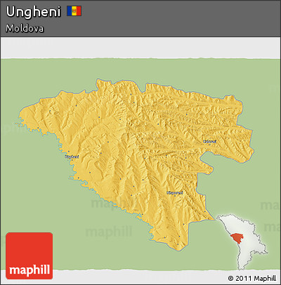 Savanna Style 3D Map of Ungheni, single color outside