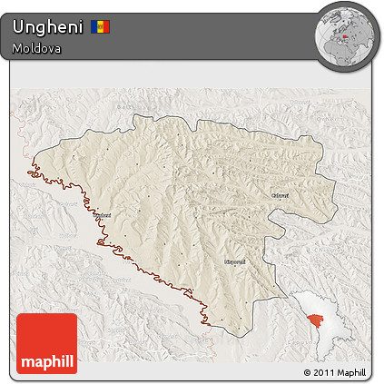 Shaded Relief 3D Map of Ungheni, lighten