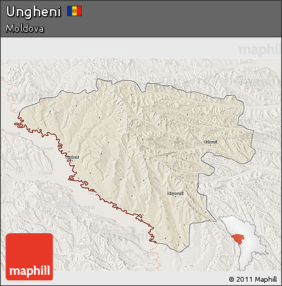Shaded Relief 3D Map of Ungheni, lighten