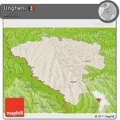 Shaded Relief 3D Map of Ungheni, physical outside