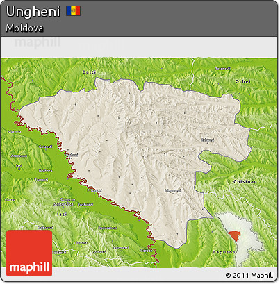 Shaded Relief 3D Map of Ungheni, physical outside