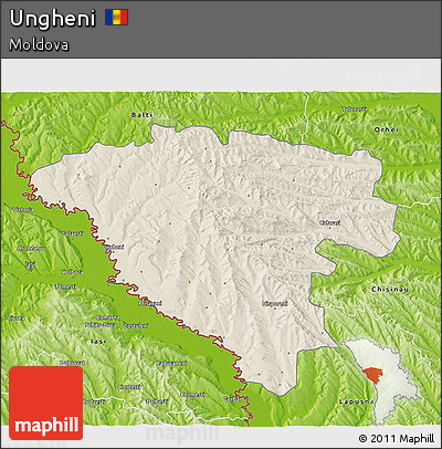 Shaded Relief 3D Map of Ungheni, physical outside