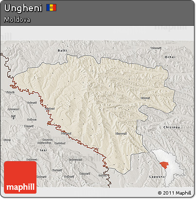 Shaded Relief 3D Map of Ungheni, semi-desaturated