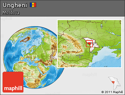 Physical Location Map of Ungheni, highlighted country