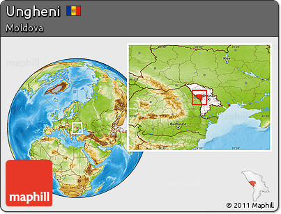 Physical Location Map of Ungheni, highlighted country