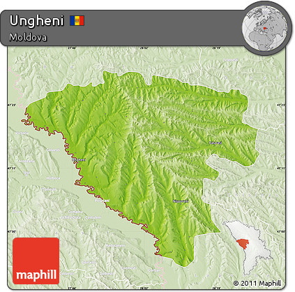 Physical Map of Ungheni, lighten