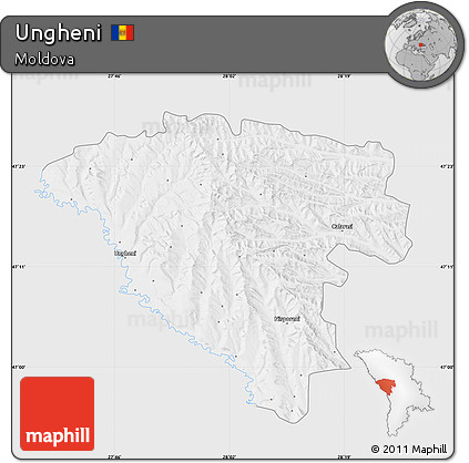 Silver Style Map of Ungheni, single color outside