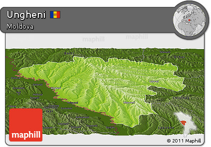 Physical Panoramic Map of Ungheni, darken
