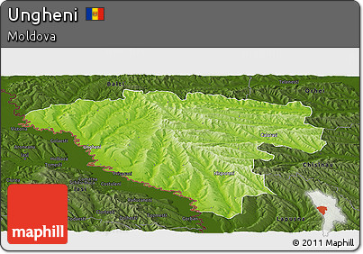 Physical Panoramic Map of Ungheni, darken