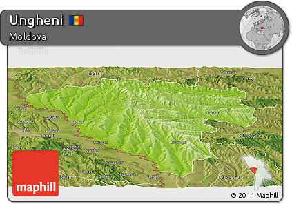 Physical Panoramic Map of Ungheni, satellite outside