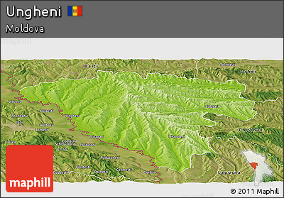 Physical Panoramic Map of Ungheni, satellite outside