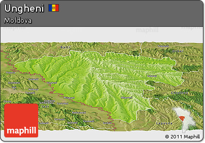 Physical Panoramic Map of Ungheni, satellite outside