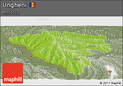 Physical Panoramic Map of Ungheni, semi-desaturated