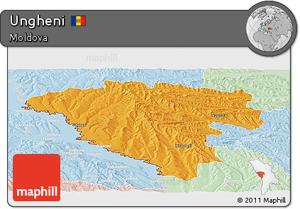 Political Panoramic Map of Ungheni, lighten