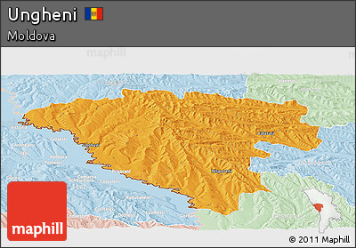 Political Panoramic Map of Ungheni, lighten