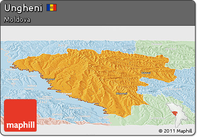 Political Panoramic Map of Ungheni, lighten