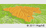 Political Panoramic Map of Ungheni, physical outside
