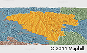 Political Panoramic Map of Ungheni, semi-desaturated