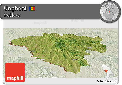 Satellite Panoramic Map of Ungheni, lighten