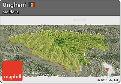 Satellite Panoramic Map of Ungheni, semi-desaturated
