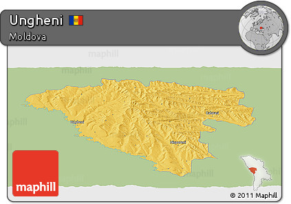 Savanna Style Panoramic Map of Ungheni, single color outside