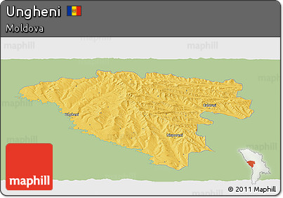 Savanna Style Panoramic Map of Ungheni, single color outside