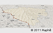 Shaded Relief Panoramic Map of Ungheni, semi-desaturated