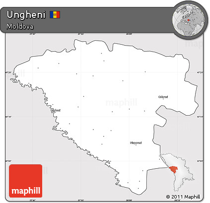 Silver Style Simple Map of Ungheni, cropped outside