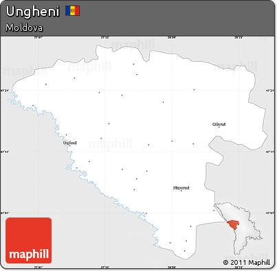 Silver Style Simple Map of Ungheni, single color outside