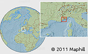 Savanna Style Location Map of Monaco, hill shading