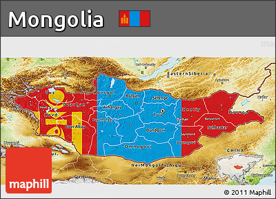 Flag 3D Map of Mongolia, physical outside, flag centered